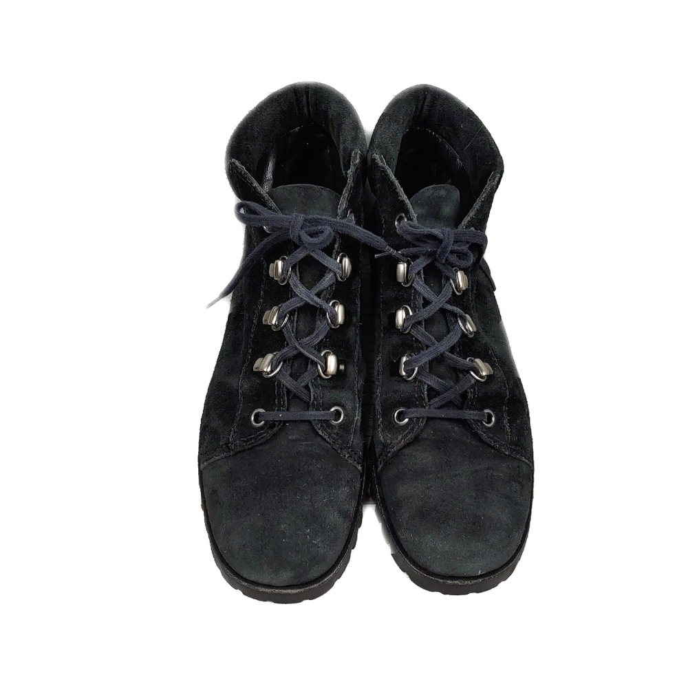 Talbots Iceland EUC Womens 7 Black Suede Lace Up Bombat Boots - Picture 5 of 10